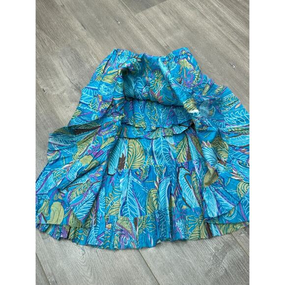 Raj Womens Blue Cotton Leaf Print Elastic Waist Midi Skirt Boho One Size NWT - Picture 2 of 7